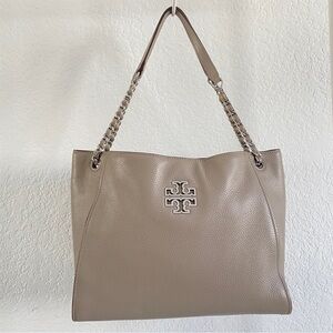 Tory Burch gray leather Britten Tote